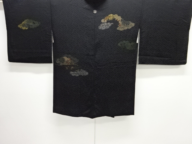 JAPANESE ANTIQUE HAORI / TAISHO ROMAN STYLE / SILK / URUSHI / MON KINSHA / WOVEN FLOWER